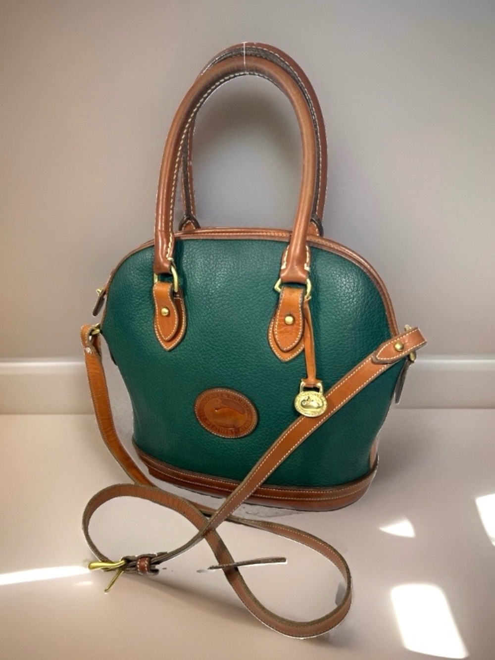 🦆 DOONEY & BOURKE NORFOLK FIR GREEN BRITISH TAN PEBBLE AWL SATCHEL VINTAGE